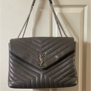 YSL medium LouLou Matelassé leather shoulder bag in medium grey